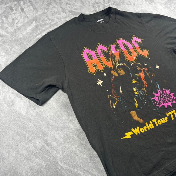 Old Navy AC DC Let There Be Rock 77 Tour Graphic Tee Mens Small Black - Picture 3 of 8